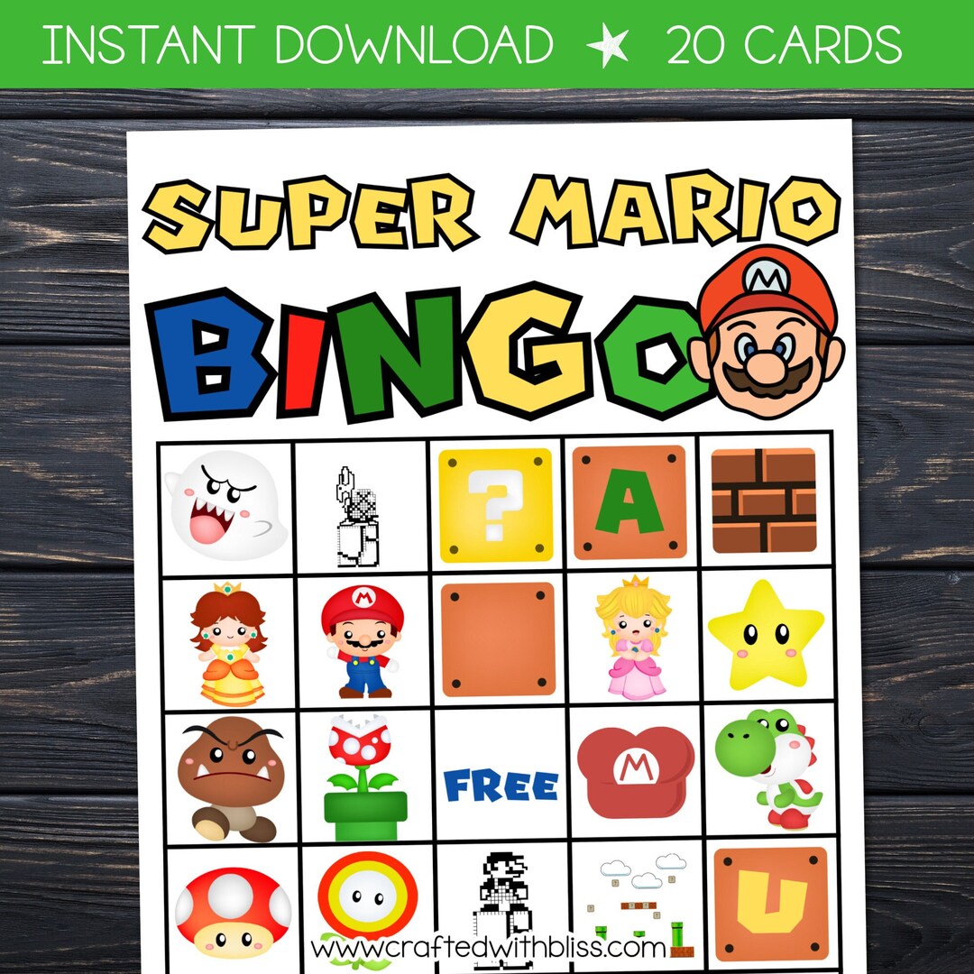 Super Mario BINGO Cards for Kids 20 Unique Mario Cards, Mario Bingo ...