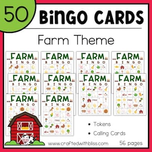 50 Cartões de Bingo de Fazenda