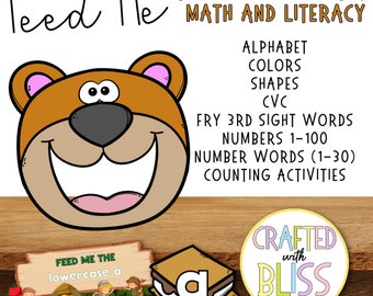 Feed the Bear Camping Theme Feed Me Literacy Center Math Center Camping Birthday Bear Toss Task Cards