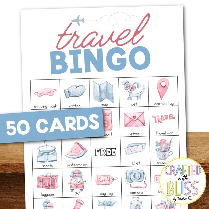 50 Travel Bingo Cards 5x5 Travel Theme Travel Bingo Game Etsy