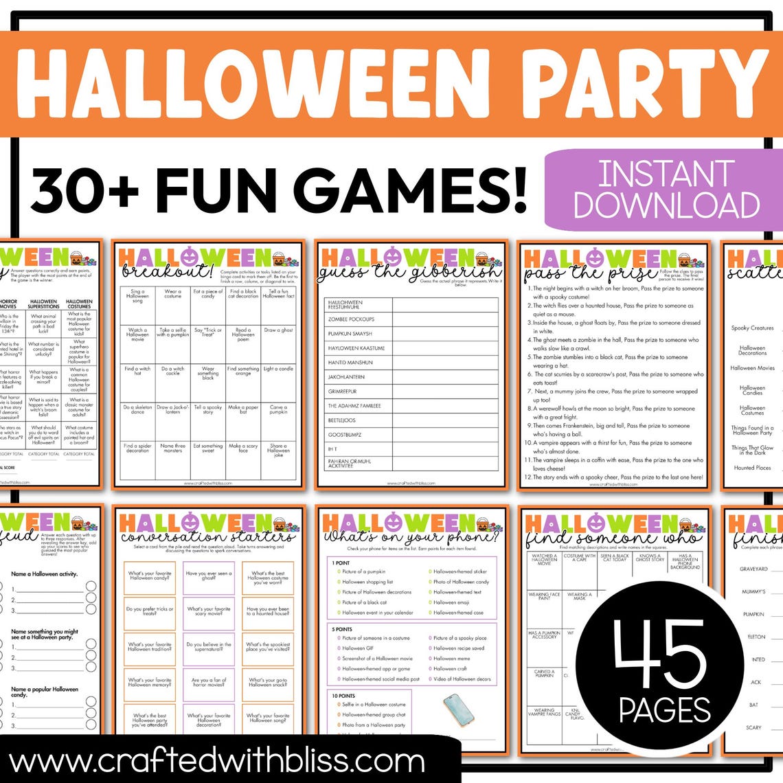 Halloween Party Game Printable Bundle - Etsy