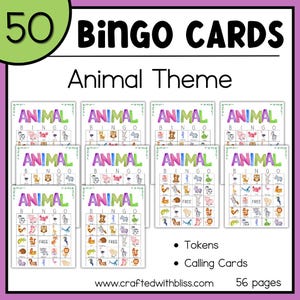 50 Cartões de Bingo para Festa de Animais