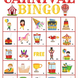 Carnival Bingo for Kids, Carnival Bingo Birthday Party, Carnival ...