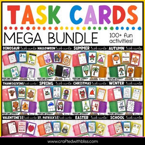 Year Round 12 Task Cards Printable Math & Literacy Task Box SLP OT Center Homeschool Fine Motor Toddler Busy Box Preschool Kindergarten