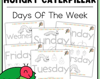 Hungry Caterpillar Days of the Week QTip Dot Painting Coloring Pages Poster Toddler Back To School Daycare Insect Preschool Worksheets