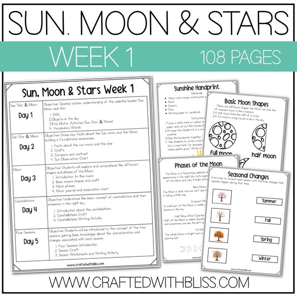 Sun, Moon & Stars Day and Night Science K-2 Worksheet Activity 2 Week Lesson Plan Science Curriculum Learning Resources