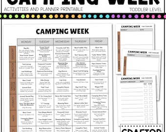 Plantilla de Canva para actividades y planificador de la semana de campamento editables para niños pequeños de 2 a 4 años, plan de verano, ciencias, niños de educación especial, campamento imprimible para grupos de educación en casa.