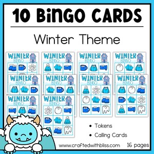 Juego de bingo de invierno para el aula de preescolar y jardín de infantes (10 tarjetas)