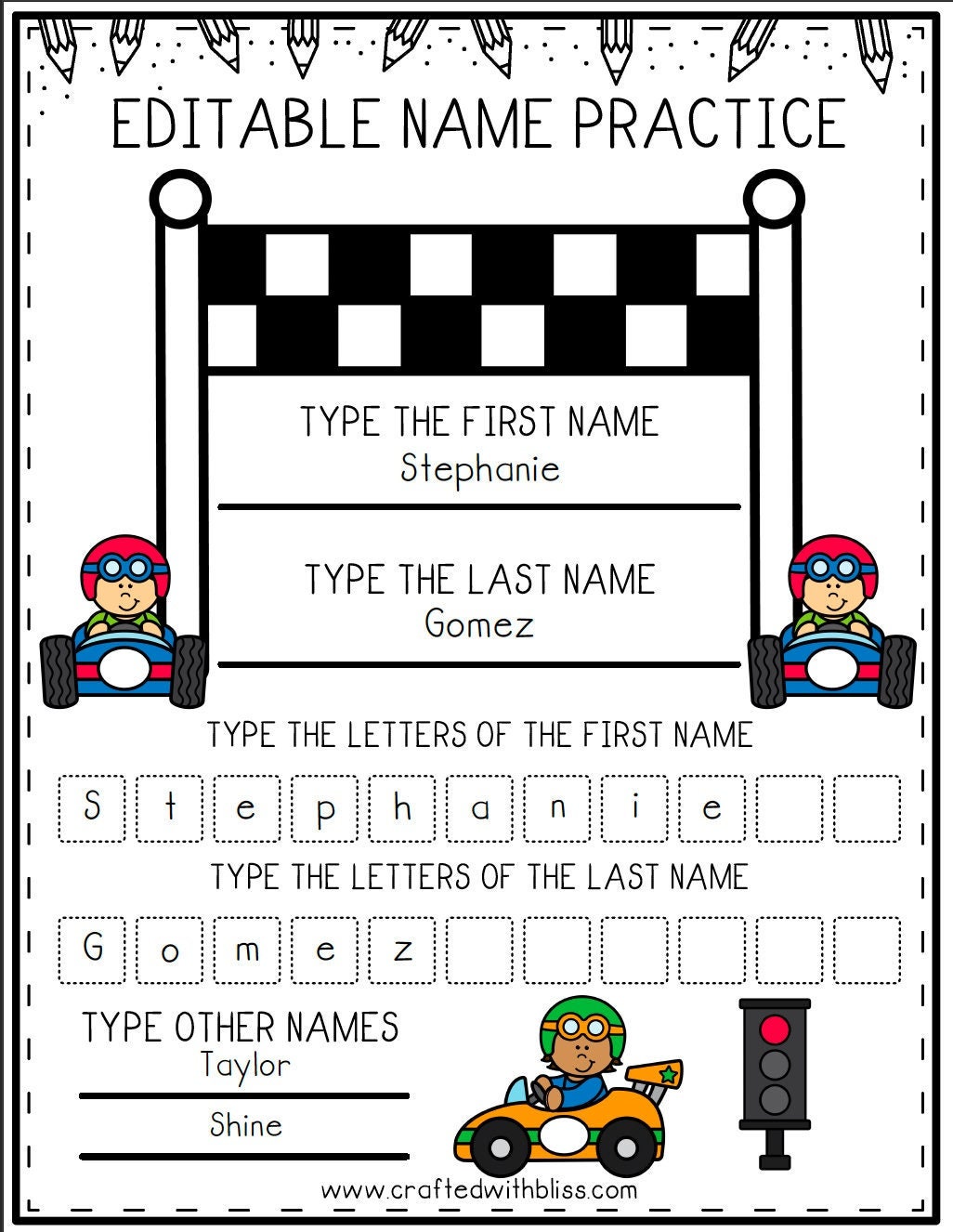 Editable Name Practice Printable Editable Worksheets for Full Etsy