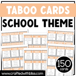 Jeu de fête tabou à l'école 150 cartes amusantes vendredi pour briser la glace Jeu pour la classe Révision de la rentrée scolaire Jeux de groupe de fin d'année