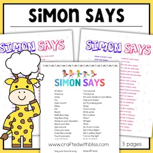Simon sagt Spiel für Kinder, Bewegungsspiel für Kinder, Indoor-Aktivität für Kinder, PE Spiel für Kinder,