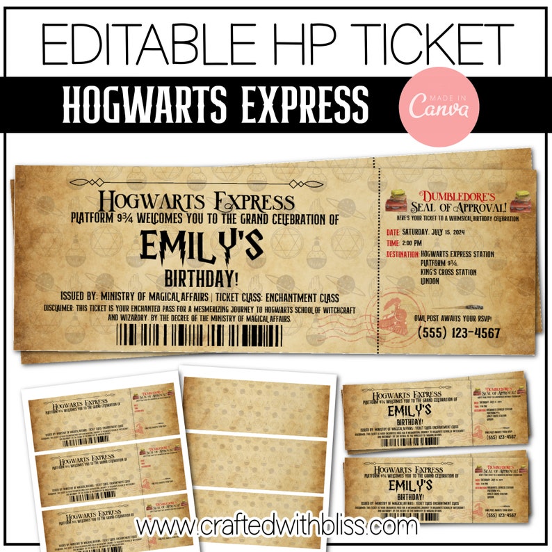 EDITABLE Hogwarts Express Birthday Invitation HP Train Ticket Platform ...
