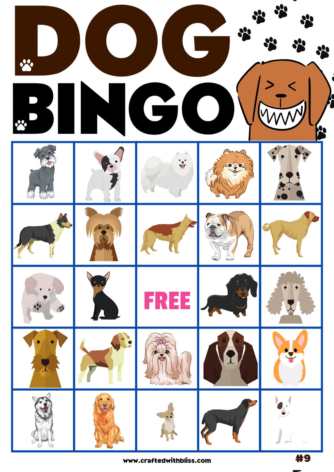 Dog Bingo For Kids Dog Bingo Birthday Party Dog Classroom Etsy