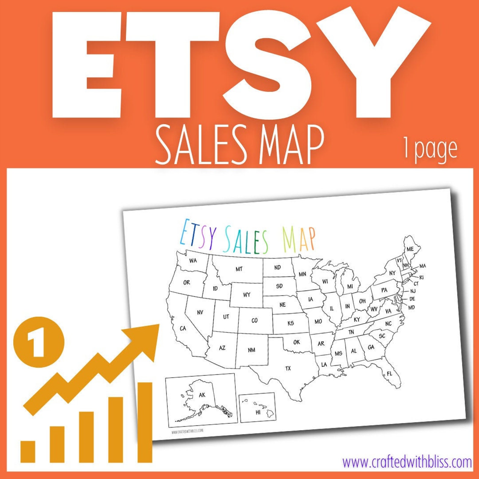 Etsy Sales Map Etsy States Sold Printable Map Business - Etsy