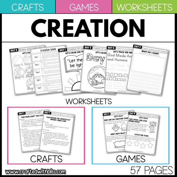 Creation Bible Story Worksheet Games Crafts Christian Sunday School Prek-1 Religion Bible Study For Kids