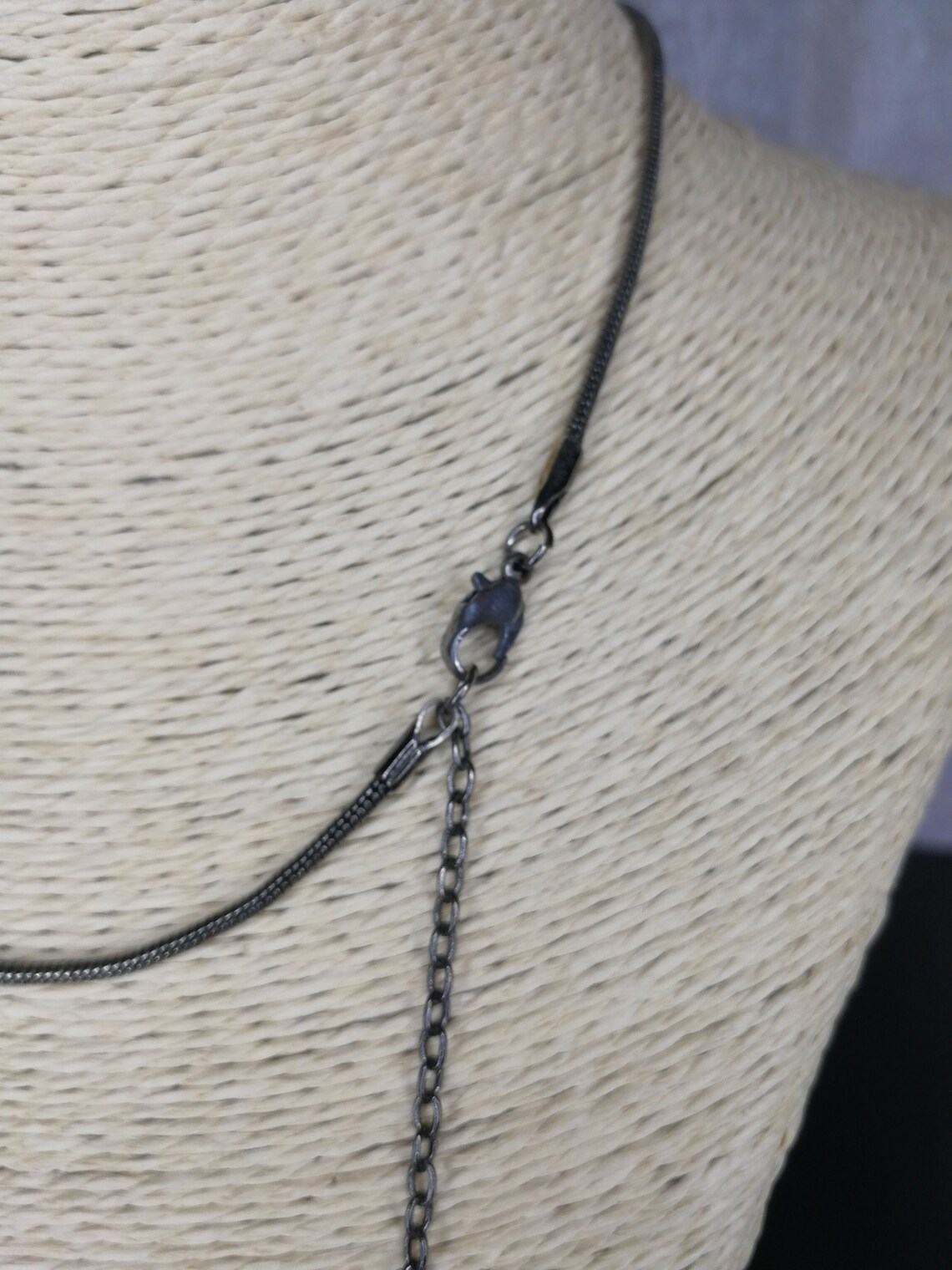 Oxidized silver chain necklace with 9 pink crystals Etsy