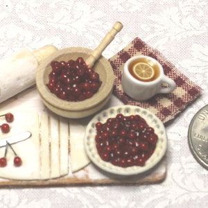 Cherry Pie Prep Board one-inch scale 1:12 scale cup of tea pie mix cherry pie dollhouse miniature food image 2