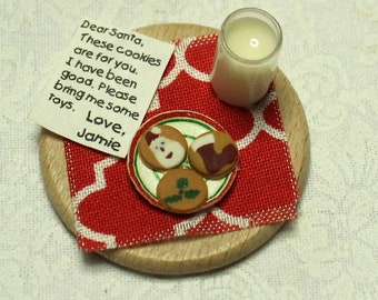 Milk and Christmas Cookies with letter to Santa; 1:12 scale; one inch scale; Customized letter available; dollhouse miniature foods