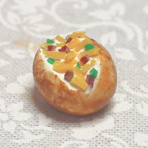 New! Loaded Baked Potato; 1:12 scale; one-inch scale; sour cream, cheese, bacon, and chives; handmade; realistic; dollhouse food