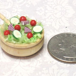 Fresh Salad; 1:12 scale; one inch scale; lettuce; dollhouse miniature food; wooden salad bowl