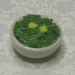 Green Beans; one inch scale; 1:12 scale; mini vegetables; side dish; bowl of green beans; mini food