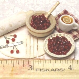 Cherry Pie Prep Board one-inch scale 1:12 scale cup of tea pie mix cherry pie dollhouse miniature food image 3