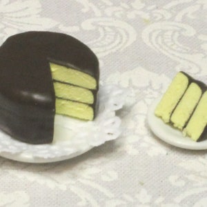 Granny&#39;s Sunday Cake; 1 inch scale; 1:12 scale; yellow cake with chocolate icing; realistic; handmade; 3 layer cake; mini desserts