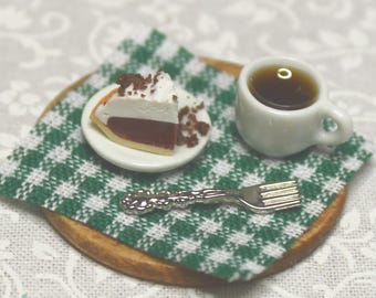 New!  Chocolate Pie & Coffee; 1:12 scale; one-inch scale; mini dessert; handmade; realistic; pie slice