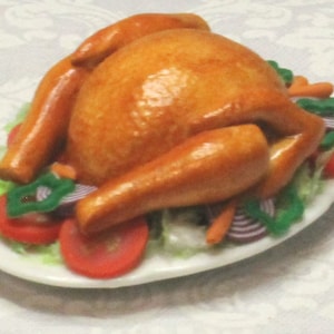 Roasted Turkey with Vegetable Garnish; 1:12 scale; one inch scale; Thanksgiving; Christmas Dinner; holiday foods; dollhouse food mini turkey