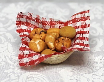 Basket of Rolls, Dollhouse Miniature Food, Realistic, Handmade, 1:12 Scale