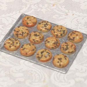 1 Dozen Chocolate Chip Cookies on a Baking Sheet; 1:12 scale; one inch scale; realistic; handmade; dollhouse miniature food; miniature food