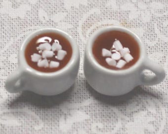 Cocoa with Mini Marshmallows; one-inch scale; 1:12 scale; ceramic cups; dollhouse drinks; mini hot drinks; realistic