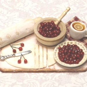 Cherry Pie Prep Board one-inch scale 1:12 scale cup of tea pie mix cherry pie dollhouse miniature food image 1