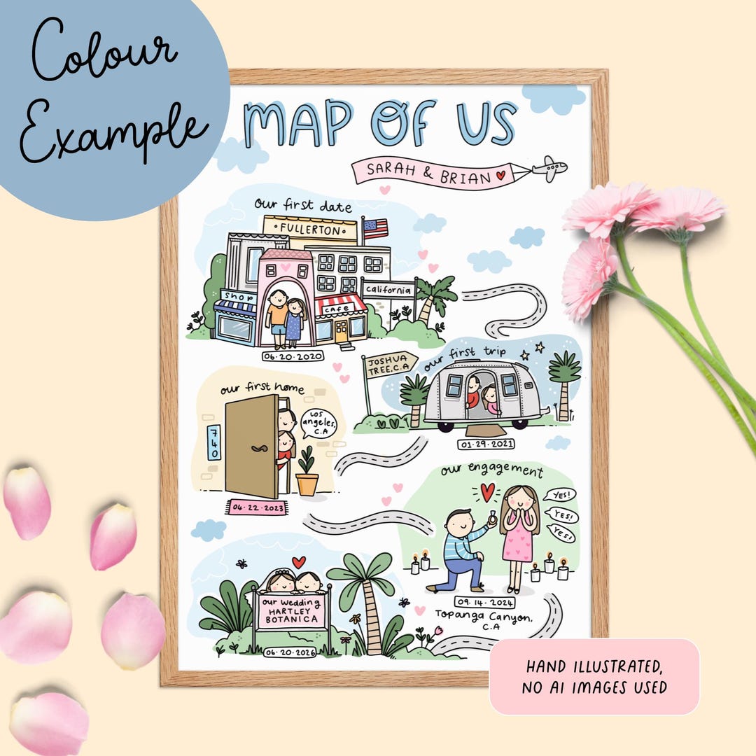 Custom Colour MAP OF US | Relationship Map | Anniversary Gift | Wedding ...