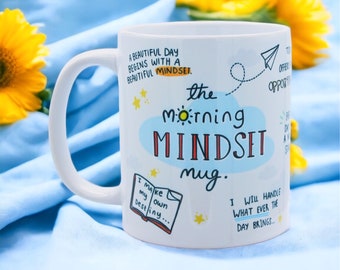 Mug The Morning MINDSET - Santé mentale, état d'esprit, loi de l'attraction, tasse motivante, soins personnels, manifeste, affirmation, bien-être