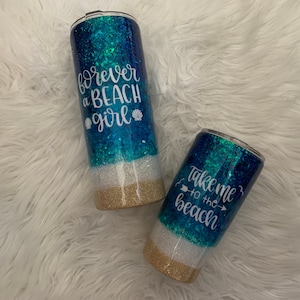 Handmade Glitter Beach Stainless Steel Tumbler, Ocean Waves