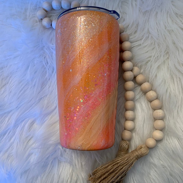 Orange Milky Way Tumbler, Creamsicle Coral Glitter Milky Way, Marble Look, Glitter Swirl, Can Personalize, Custom Mother's Day Gift