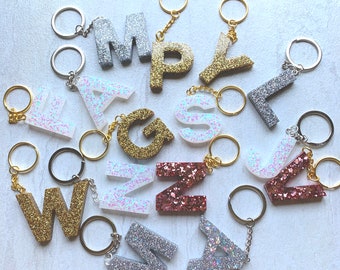 Resin Glitter Letter Keychain | Initial Bag Tag