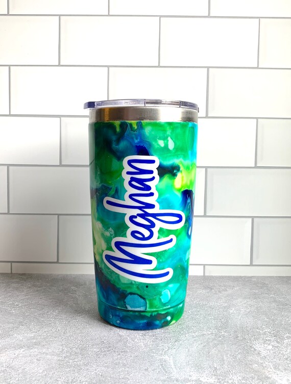Custom Alcohol Ink Stainless Steel Tumbler, Blue Green Marble Swirl - Etsy