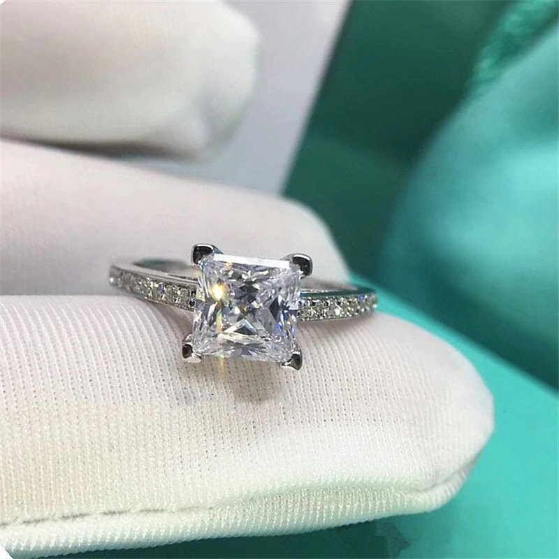 2 Ct Princess Cut Illusion Set Diamond Engagement Ring 925 Etsy