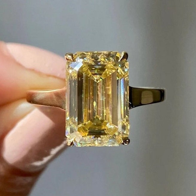 Canary Yellow Solitaire Diamomd Ring 4 CT Emerald Cut Diamond