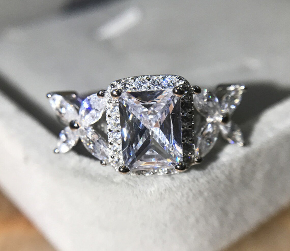 1 Ct Princess Cut Diamond Engagement Ring 925 Sterling Silver Etsy