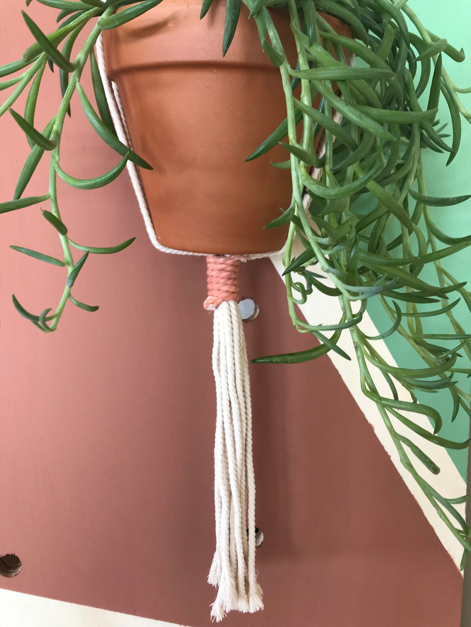 Macramé Ceiling Plant Hanger Beige W/ Peach Wrapped Cord Etsy
