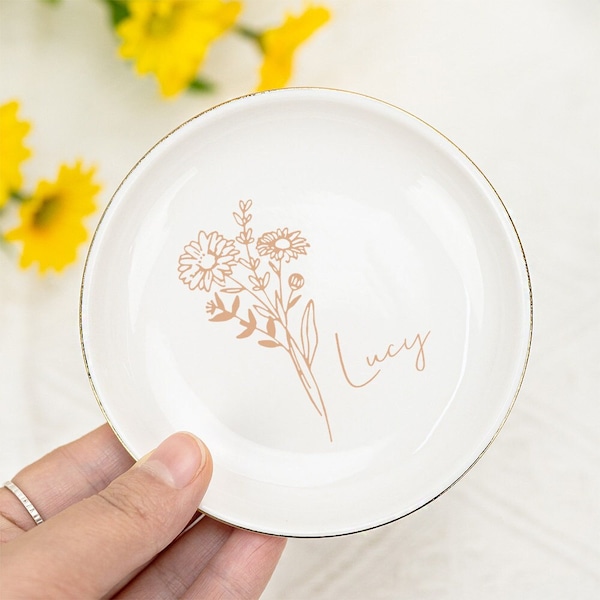 Custom Birth Flower Ring Dish,Bridesmaid Gifts,Wedding Engagement Gifts,Gift For Women,Wedding Ring Dish,Birthday Gift For Her,Gift For Mom