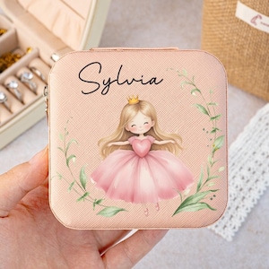 Kundenspezifische Prinzessin Schmuckschatulle für kleine Mädchen, Reise-Schmuckschatulle für Töchter / Freunde / Schwestern, Name Schmuck Organizer, Mädchen Geburtstagsgeschenke