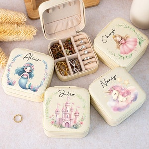 Boîte à bijoux personnalisée pour petite fille, Étui à bijoux en cuir, Boîte à bijoux pour princesse, Cadeaux d'anniversaire pour fille, Cadeaux pour fille, soeur et nièce
