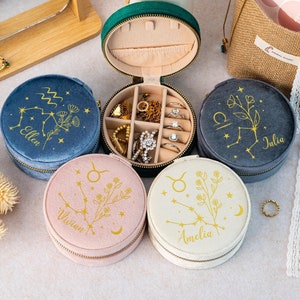 Portagioie personalizzato con costellazione, portagioie in velluto con segno zodiacale, portagioie in velluto con oroscopo, regali per damigelle d'onore, regali di compleanno per lei