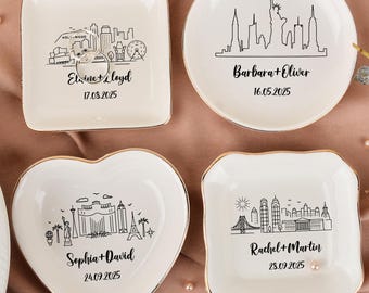 Personalised Landscape Ring Dish,Custom City Skyline Jewelry Dish,Wedding Trinket Dish,Engagement Gifts for Couple,Anniversary Gift for Her