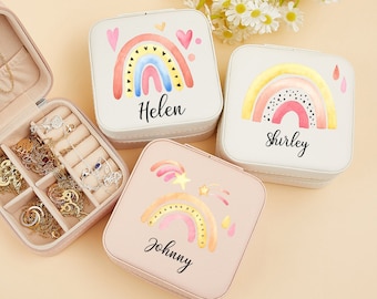 Custom Jewelry Travel Box, Leather Rainbow Jewelry Case, Rainbow Name Jewelry Organizer, Bridesmaid Gifts, Birthday Gifts, Mother&#39;s Day Gift