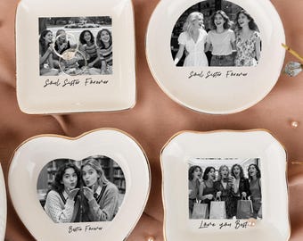 Personalized Bestie Photo Ring Dish, Soul Sister Gift, Ceramic Jewelry Dish, Best Friend Gift, Birthday Gift, Wedding Bridesmaid Gifts
